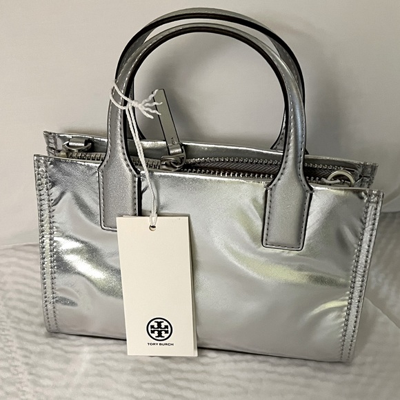 Tory Burch ella nylon mini tote crossbody silver - Picture 2 of 5